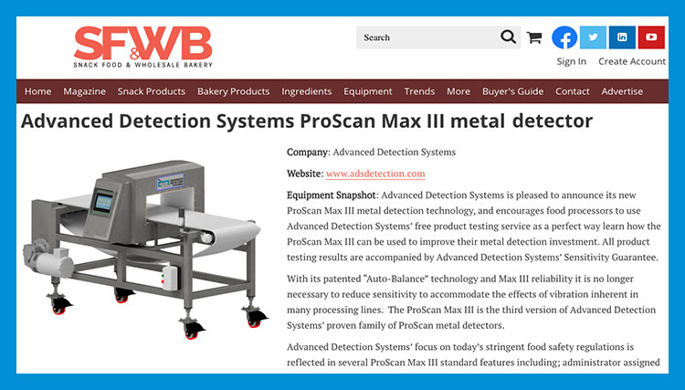 SF&WB news release on ADS's ProScan Max III Metal Detector