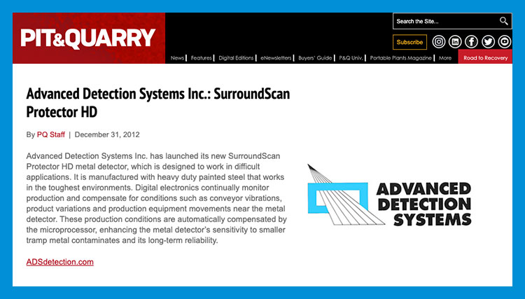 Pit & Quarry News Release on ADS's SurroundScan Protector HD