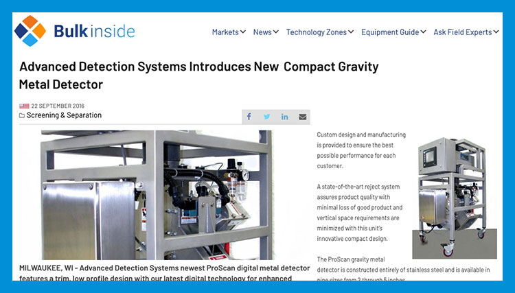 Bulk Inside News Release on ADS's Gravity Drop Metal Detector