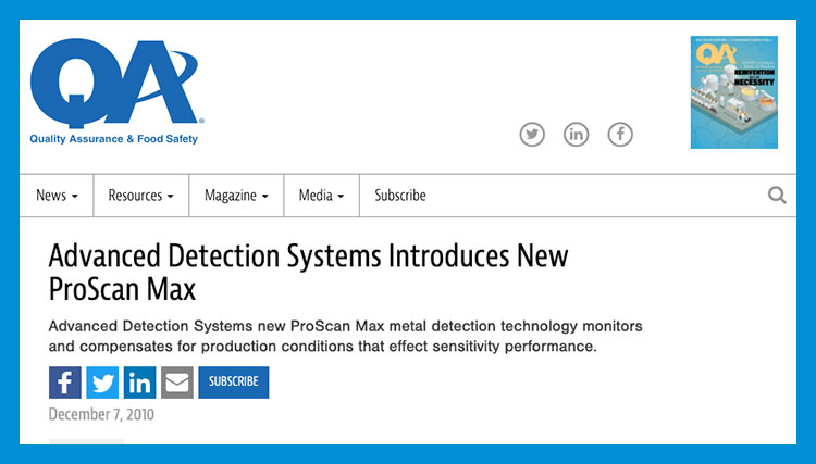 QA news release on ADS's ProScan Max