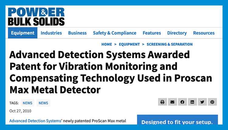 Powder and Bulk Solids news release on ADS's vibration monitoring tech