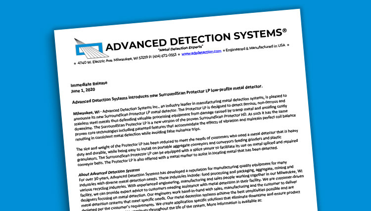 ADS Press Release on low profile metal detector