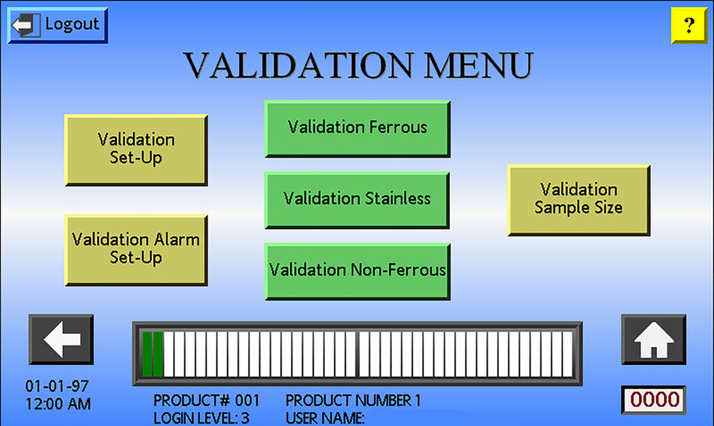 Metal Detection Validation touchscreen setup