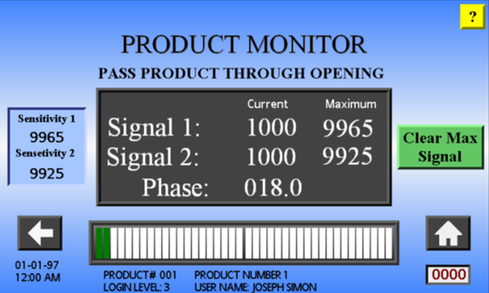 Touchscreen metal detection product monitoring 