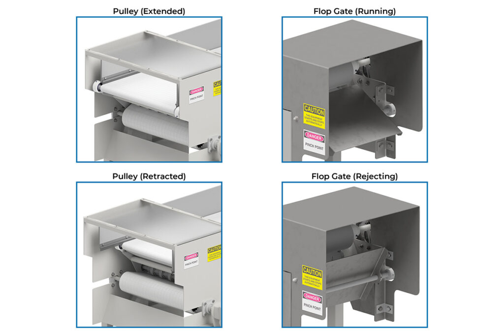 Reject devices available on welded frame metal detector conveyors